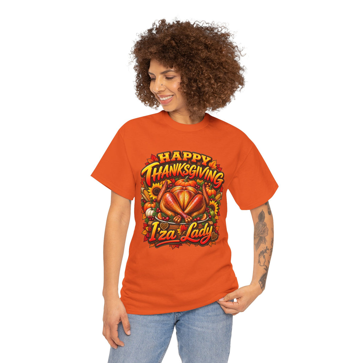 Thanksgiving Iza Lady T-Shirt – Festive Turkey Holiday Tee
