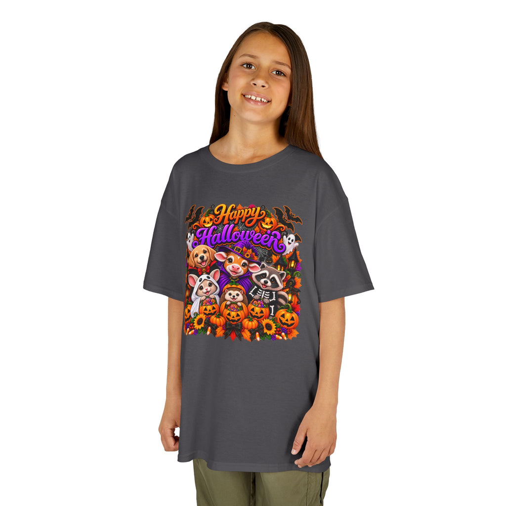 Kids T-Shirt — Colorful 'Happy Halloween' Animal Pumpkin Crew
