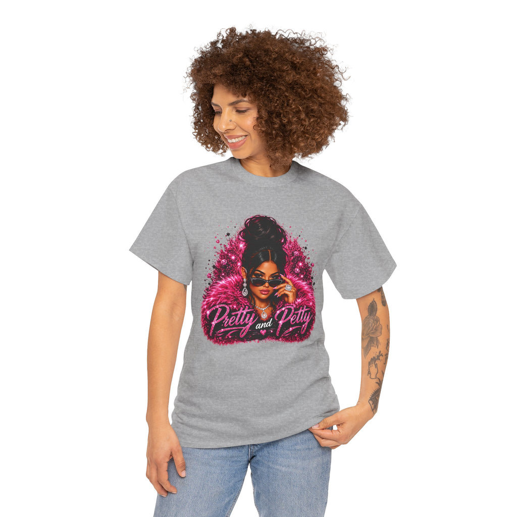 Pretty and Petty Graphic Tee — Bold Pink Afro Chic Women's Shirt