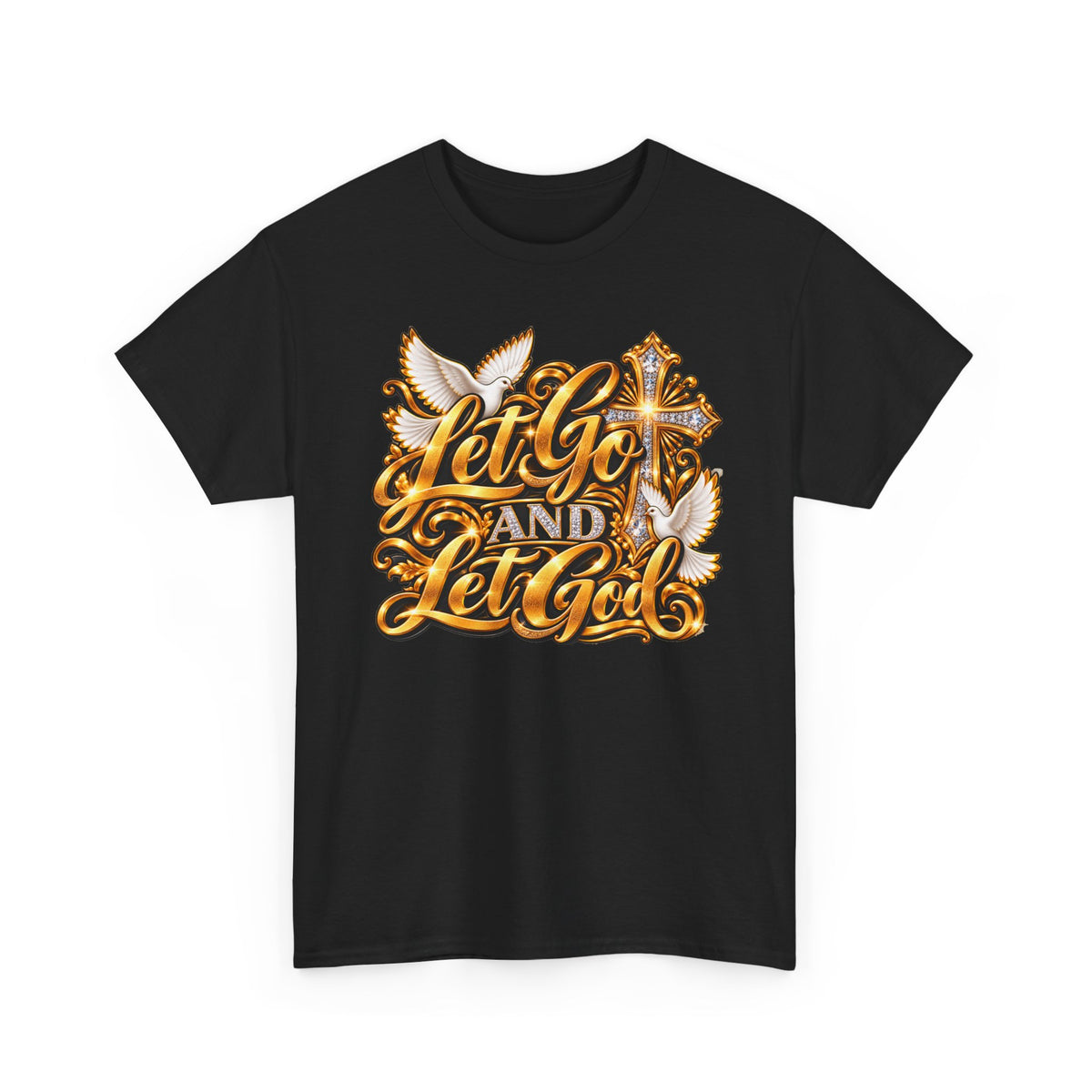 Let Go and Let God T-Shirt — Inspirational Christian Faith Tee with Dove & Cross