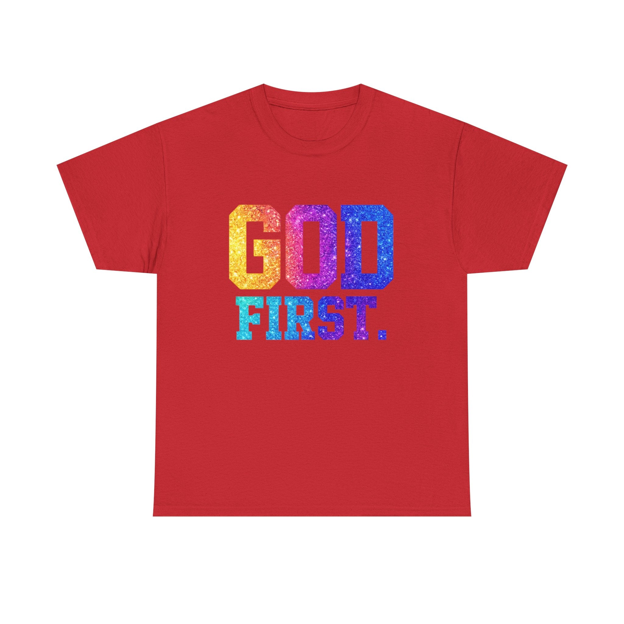 God First T-Shirt — Rainbow Glitter Faith Tee