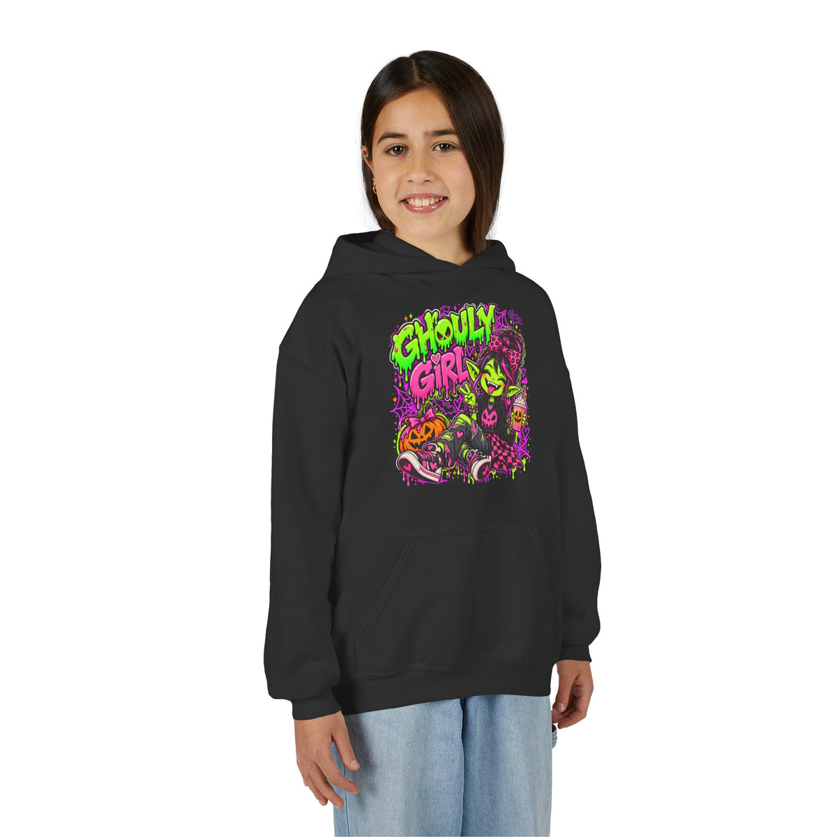 Ghoulie Girl Youth Hoodie — Cute Spooky Halloween Sweatshirt for Kids
