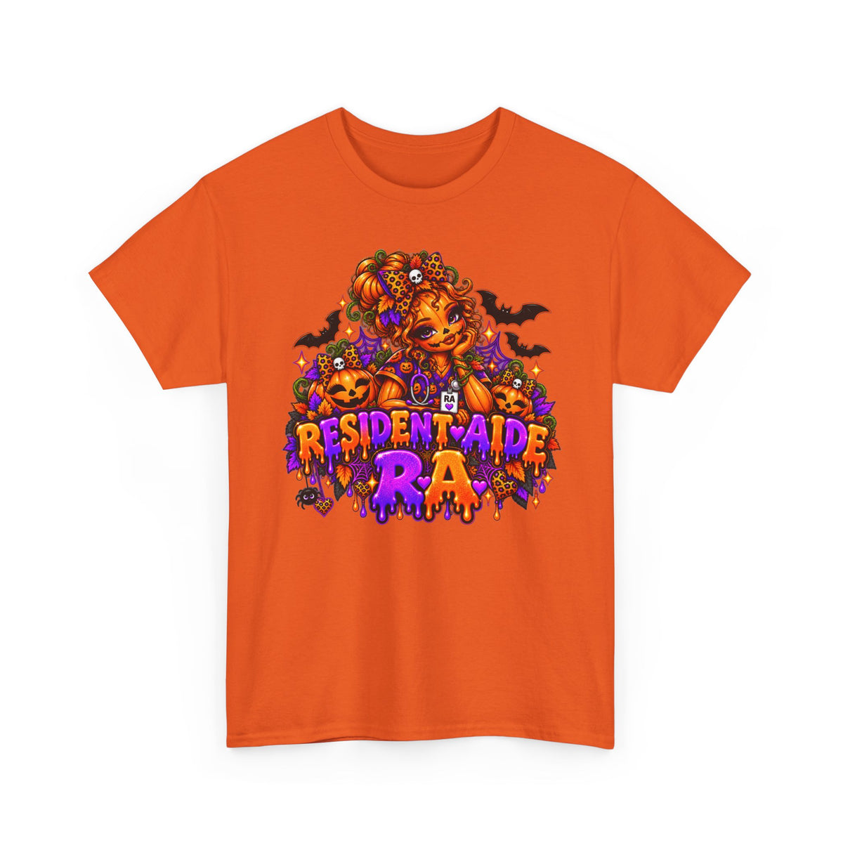 Resident Aide Halloween Tee — Spooky Pumpkin Nurse graphic T-Shirt