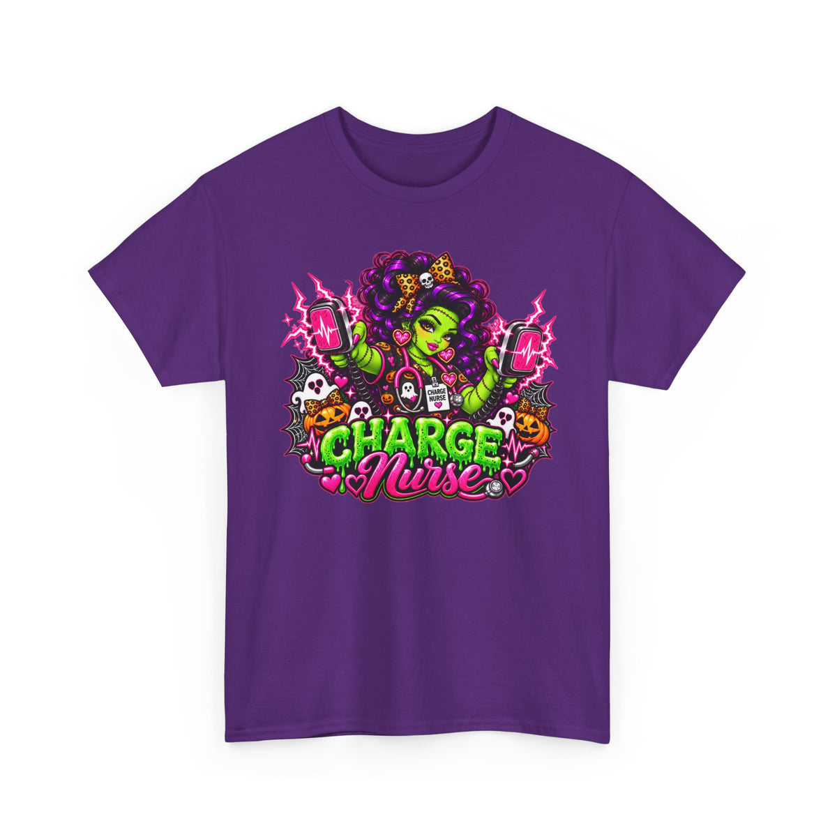 Charge Nurse Graphic Tee — Cute Spooky Nurse Design for Healthcare Workers