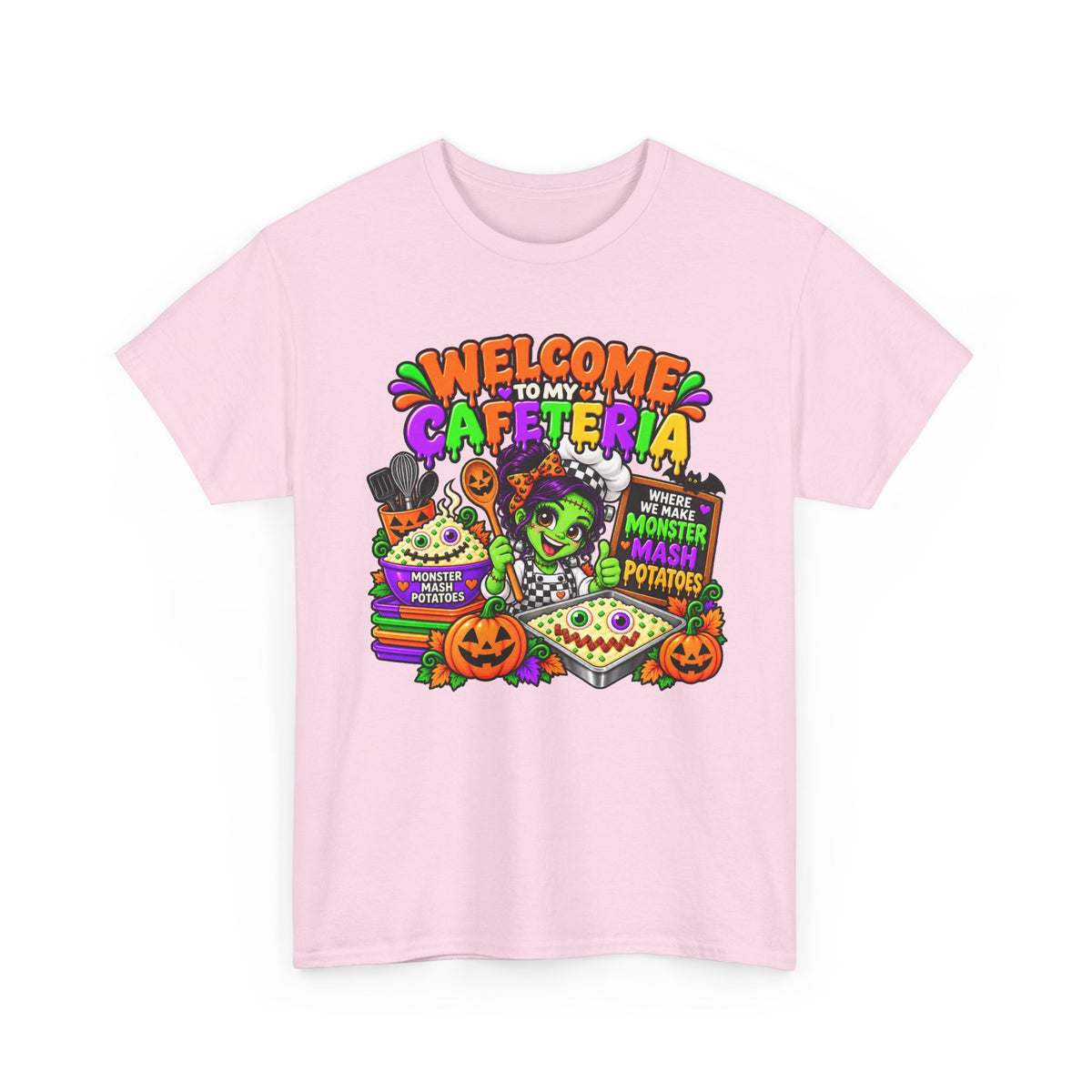 Cafeteria Welcome Halloween T-Shirt — "Welcome to My Cafeteria" Monster Lunch Tee