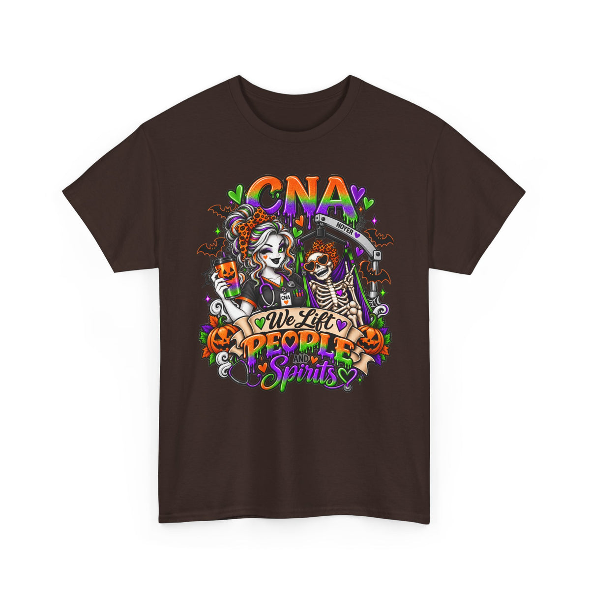 CNA Halloween Tee — “We Lift People & Spirits” Nurse Costume Shirt