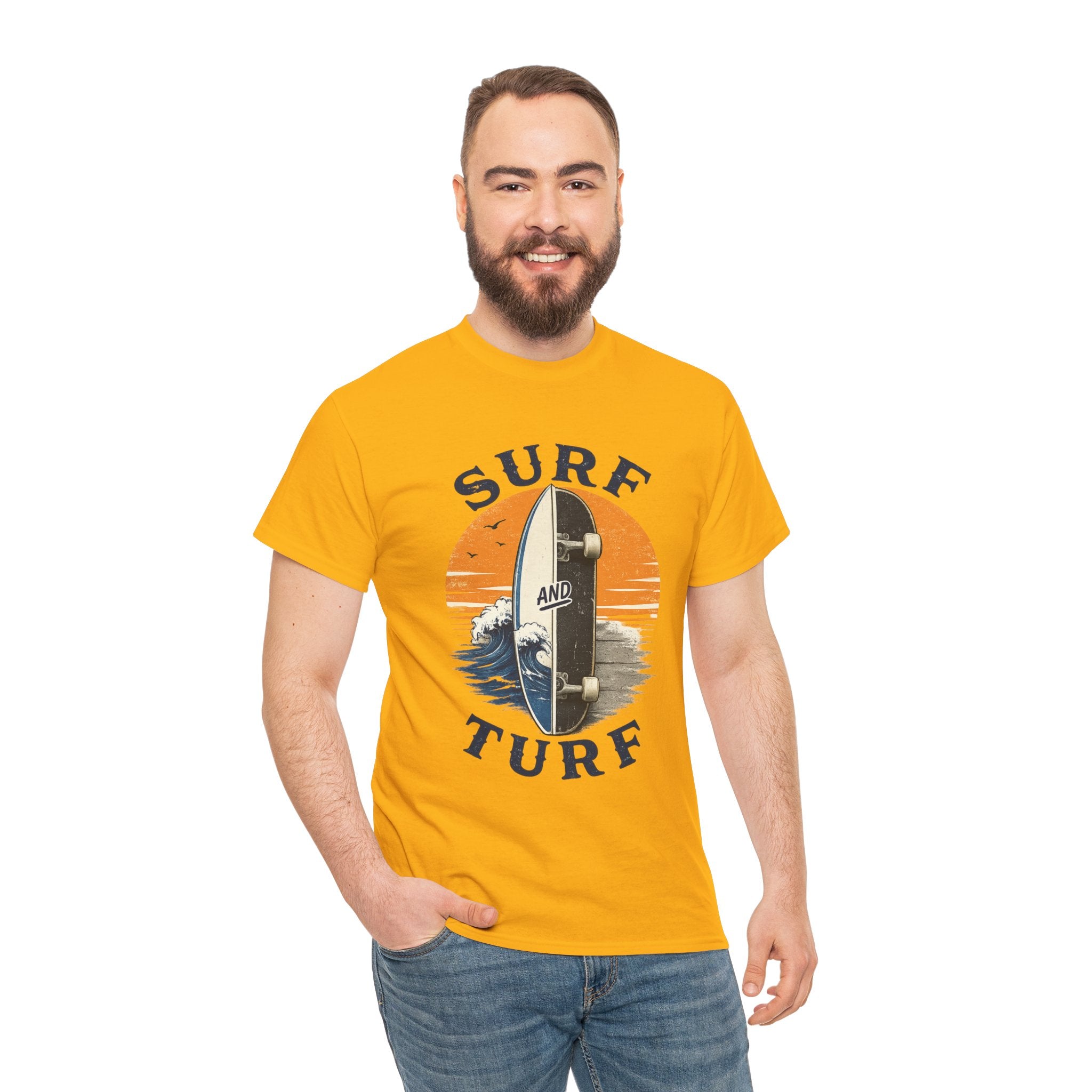 Surf and Turf Skateboard Tee — Vintage Coastal Surfing Skate Shirt