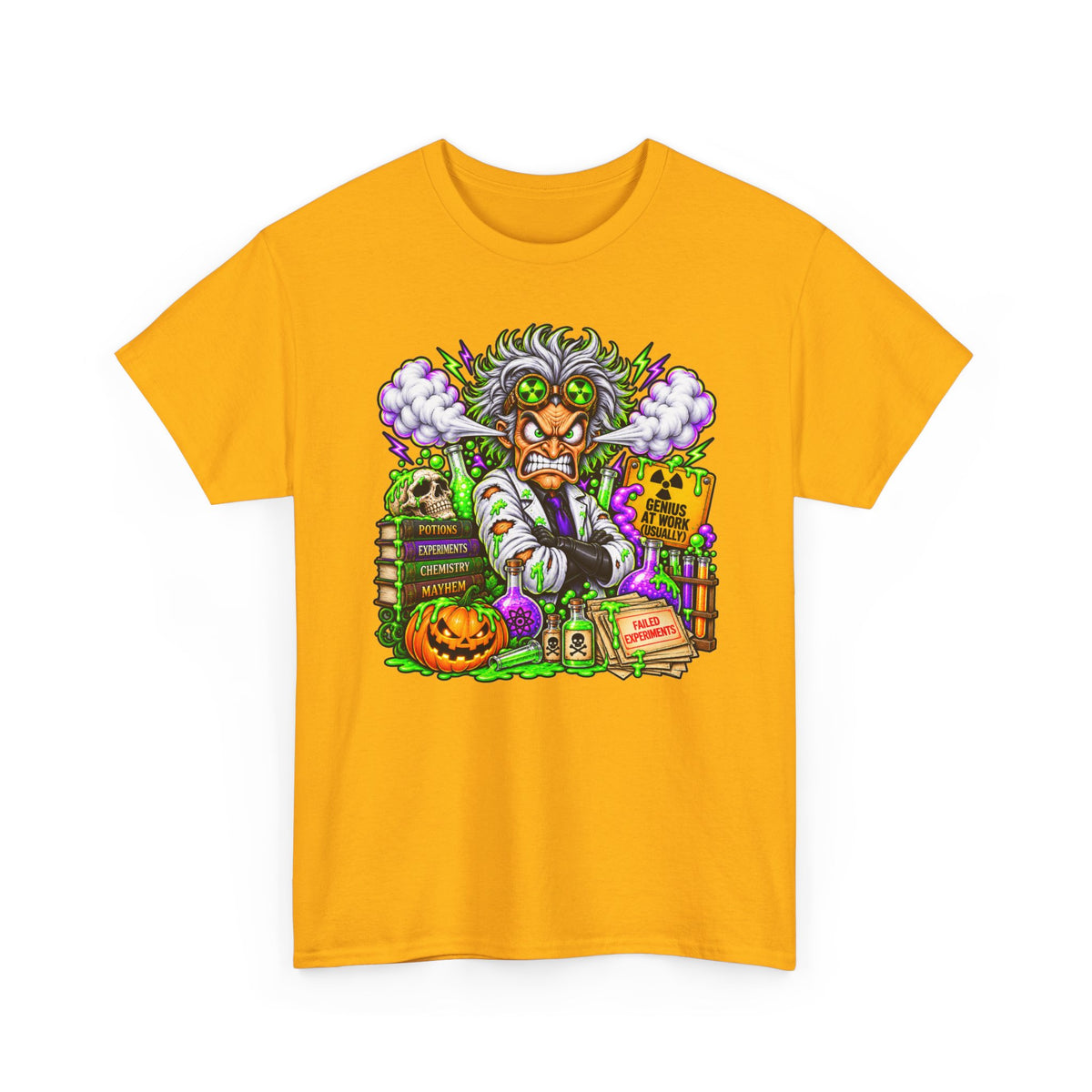 Mad Scientist Halloween Tee — Creepy Lab, Pumpkin & Potion Graphic T-Shirt