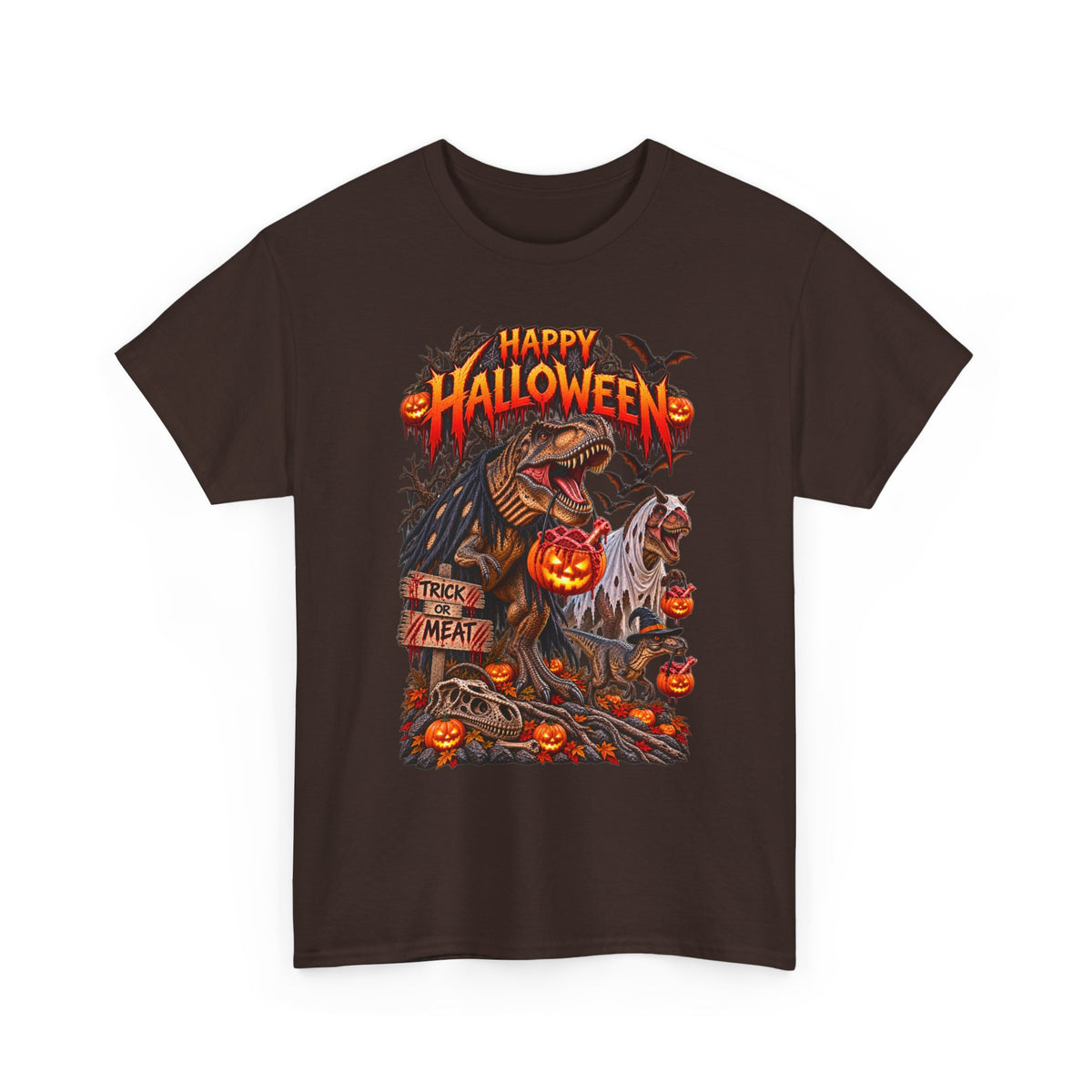 Halloween Dinosaur T‑Shirt — "Happy Halloween" Scary T‑Rex with Jack‑O'Lanterns