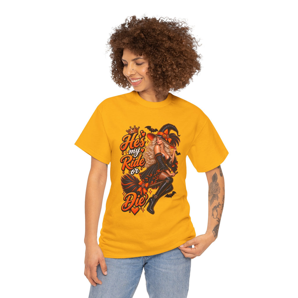 Couples Tee — "He's My Ride or Die" Halloween Graphic Shirt