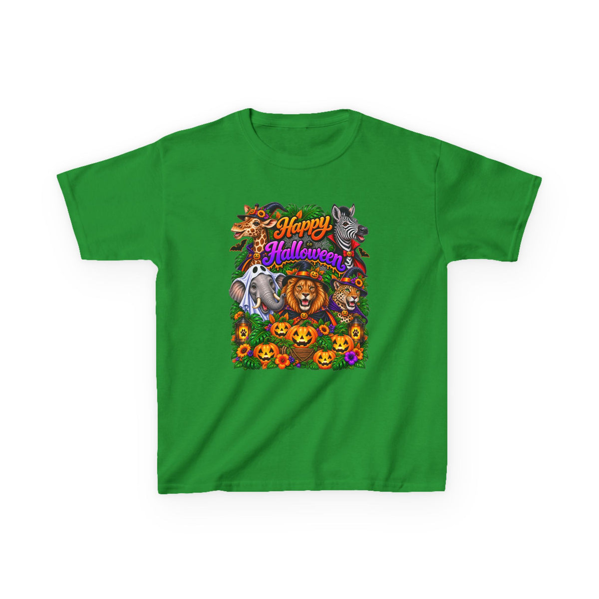 Kids Halloween Animal Costume Tee — “Happy Halloween” Pumpkin & Lion Design