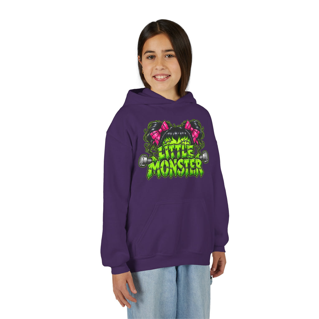 Youth Hoodie — "Little Monster" Cute Green Monster Graphic Sweatshirt