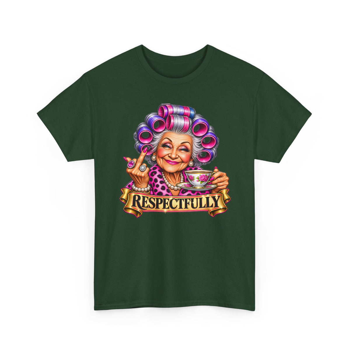 Respectfully Tee — Sassy Grandma Graphic T-Shirt with Tea & Rollers