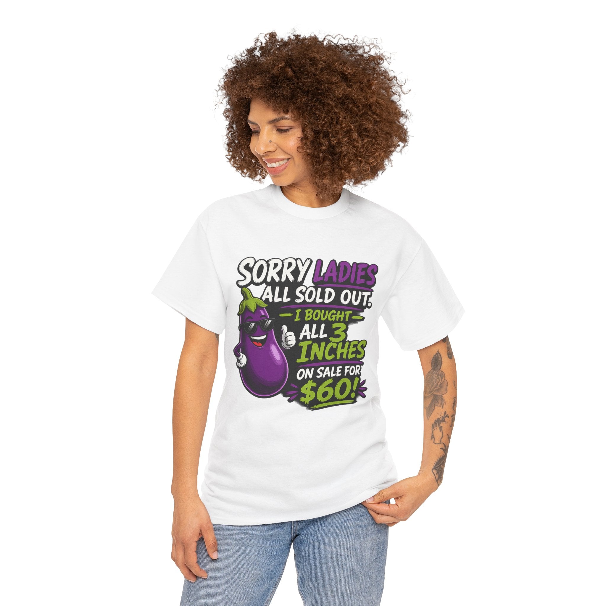 Sorry Ladies All Sold Out Eggplant Funny Graphic Tee — Funny Veggie Joke T-Shirt