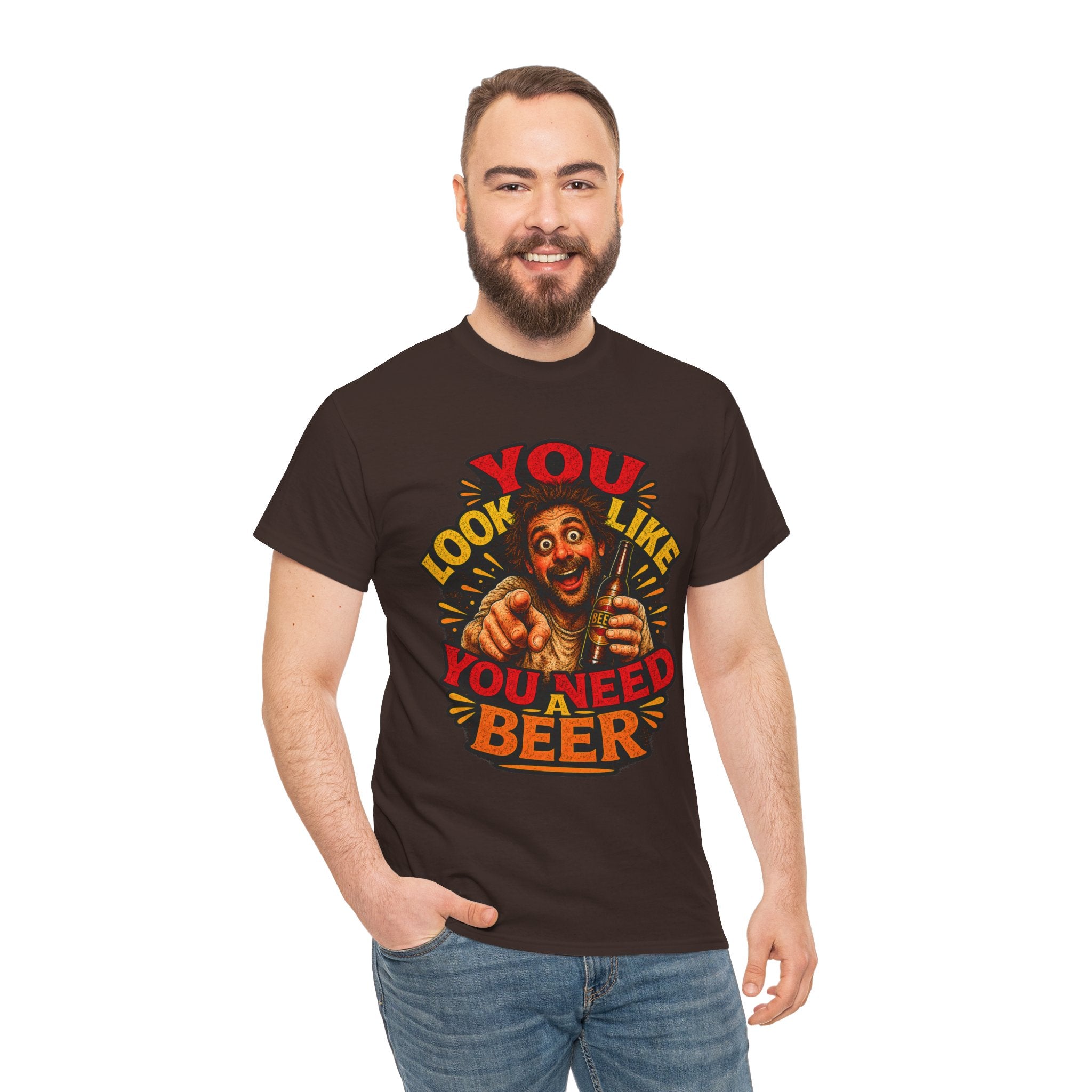 Beer Graphic Tee – “You Look Like You Need Beer” Vintage Party T-Shirt