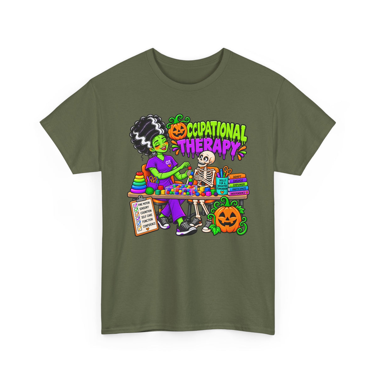 Halloween Occupational Therapy T-Shirt — Fun OT Therapist Tee with Pumpkin & Skeleton Design