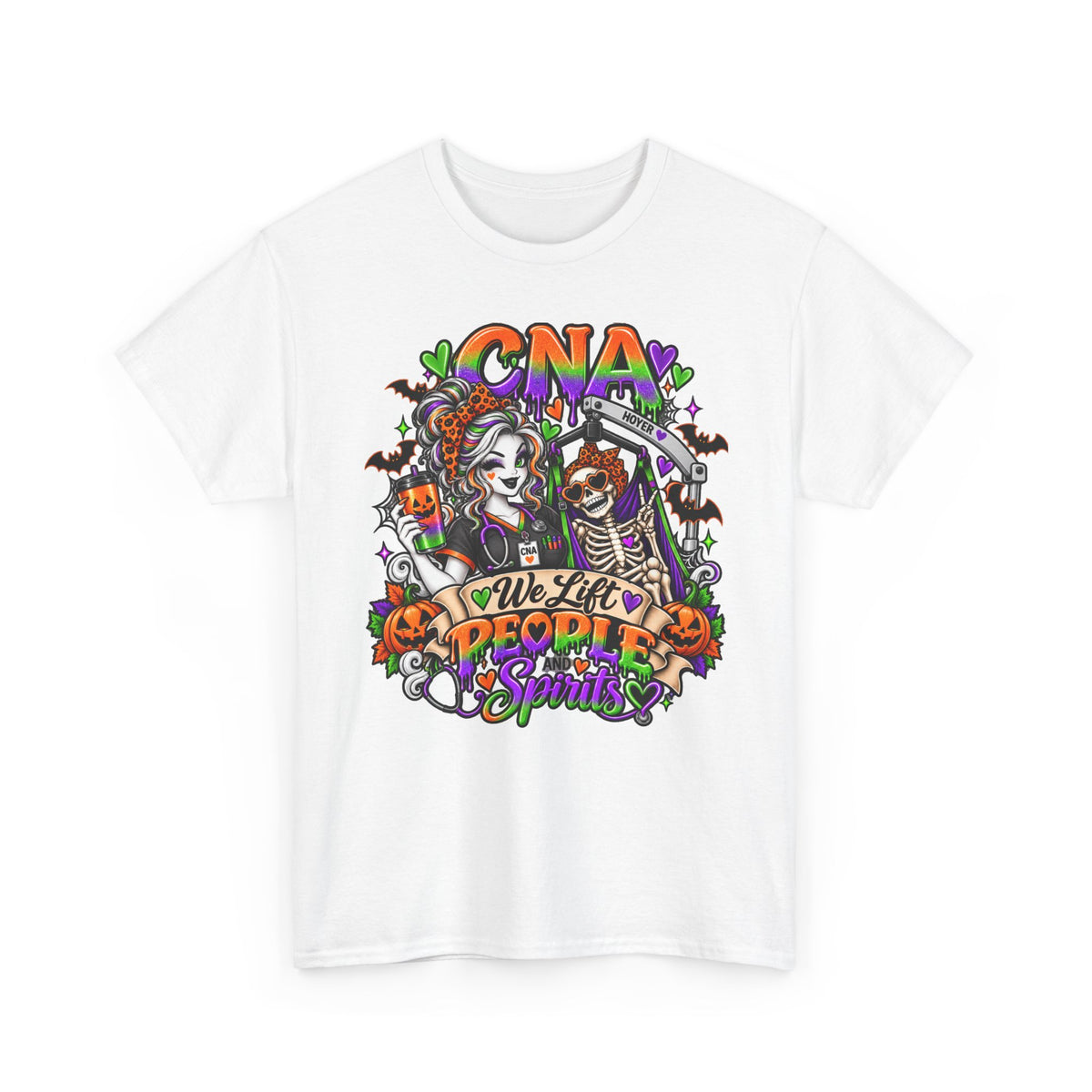 CNA Halloween Tee — “We Lift People & Spirits” Nurse Costume Shirt