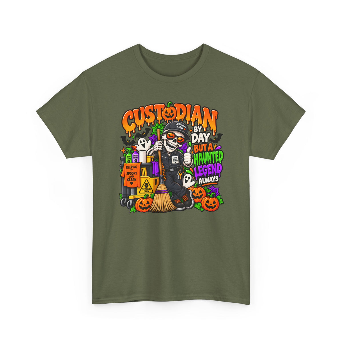 Custodian Haunted Legend Halloween T-Shirt — Funny Night Custodial Crew Tee