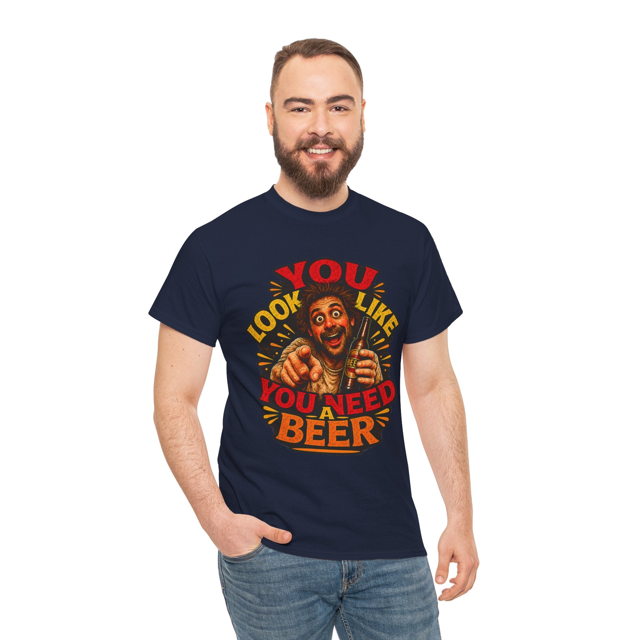 Beer Graphic Tee – “You Look Like You Need Beer” Vintage Party T-Shirt