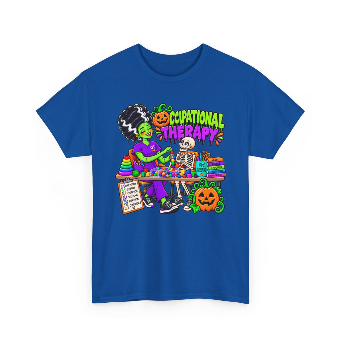 Halloween Occupational Therapy T-Shirt — Fun OT Therapist Tee with Pumpkin & Skeleton Design