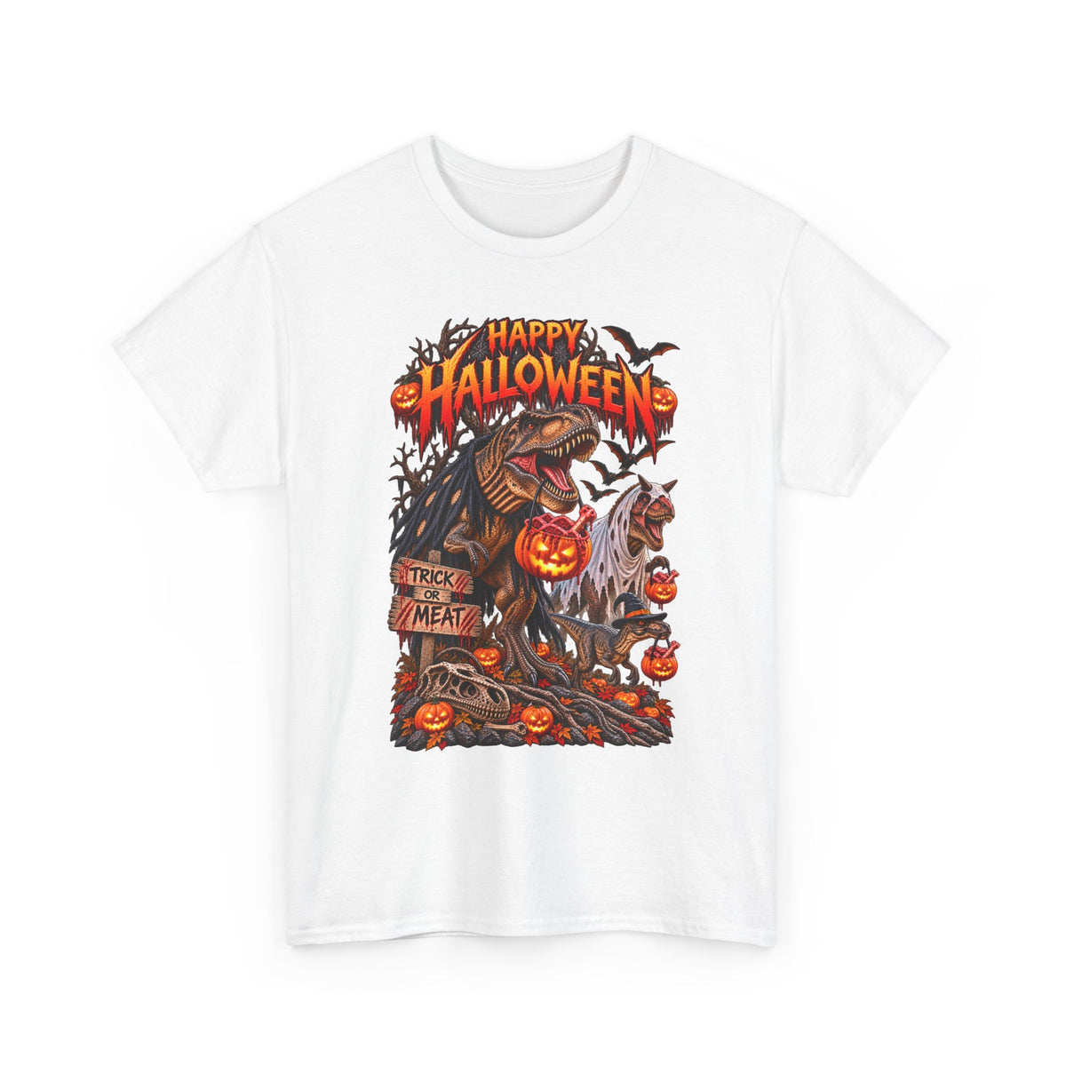 Halloween Dinosaur T‑Shirt — "Happy Halloween" Scary T‑Rex with Jack‑O'Lanterns