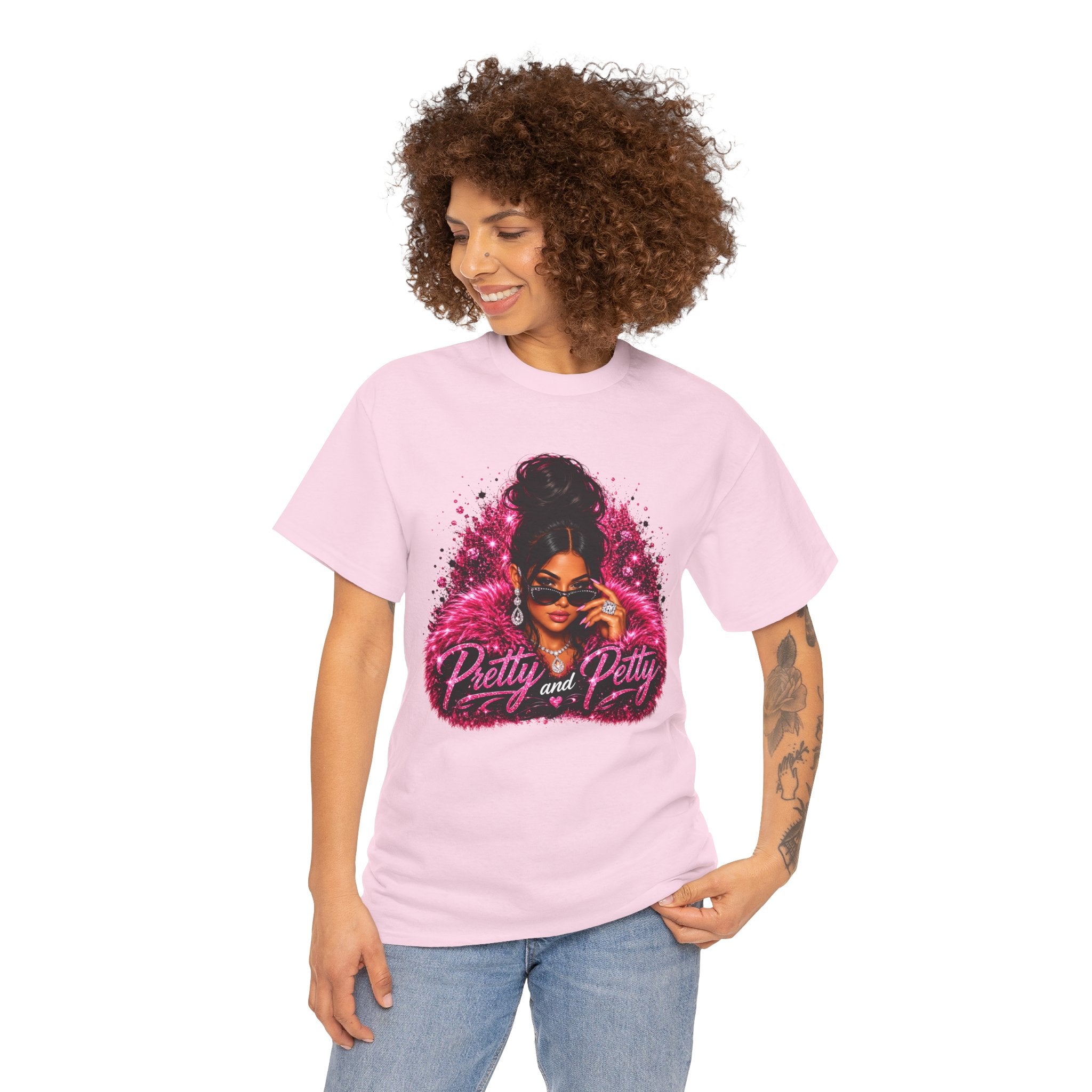 Pretty and Petty Graphic Tee — Bold Pink Afro Chic Women's Shirt