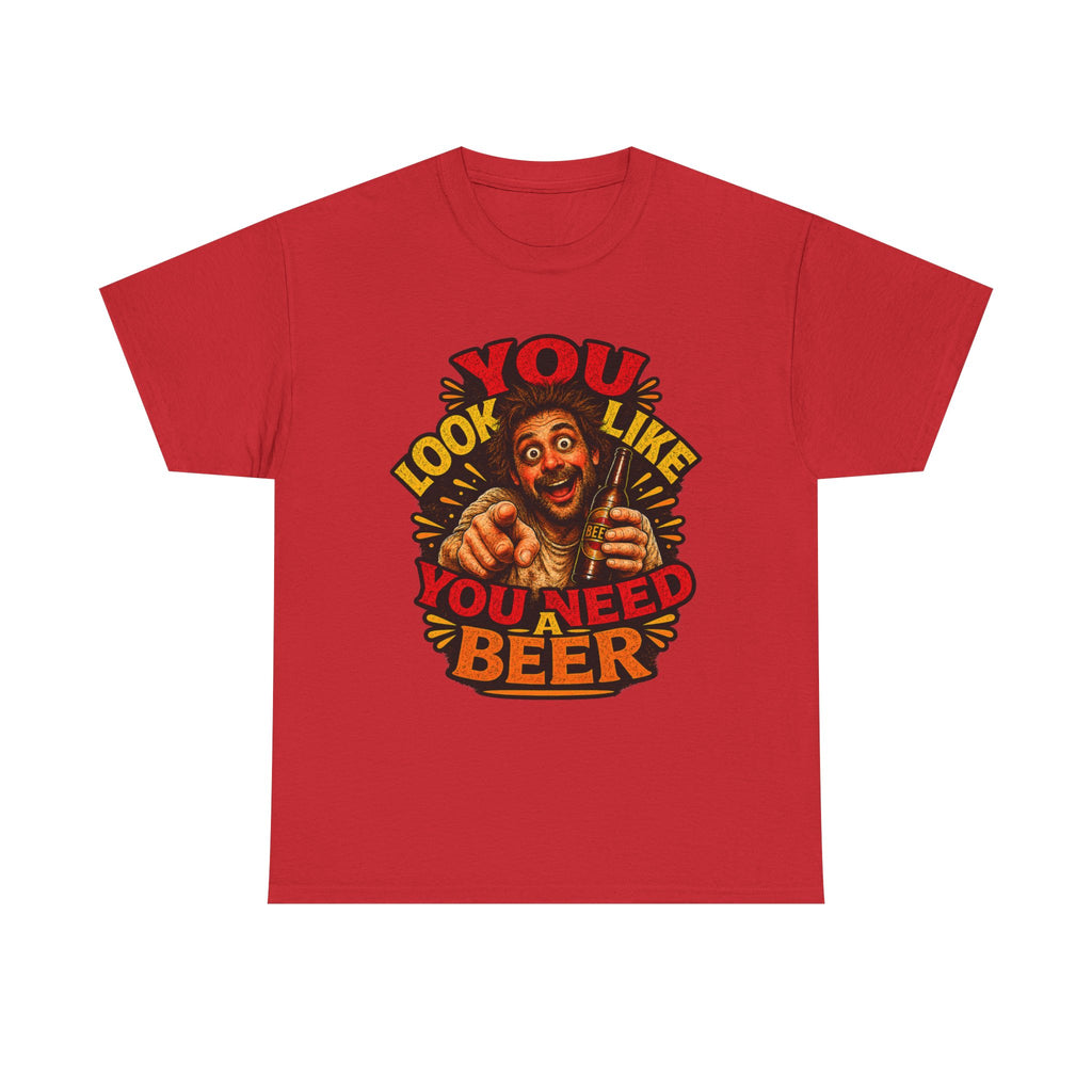 Beer Graphic Tee – “You Look Like You Need Beer” Vintage Party T-Shirt