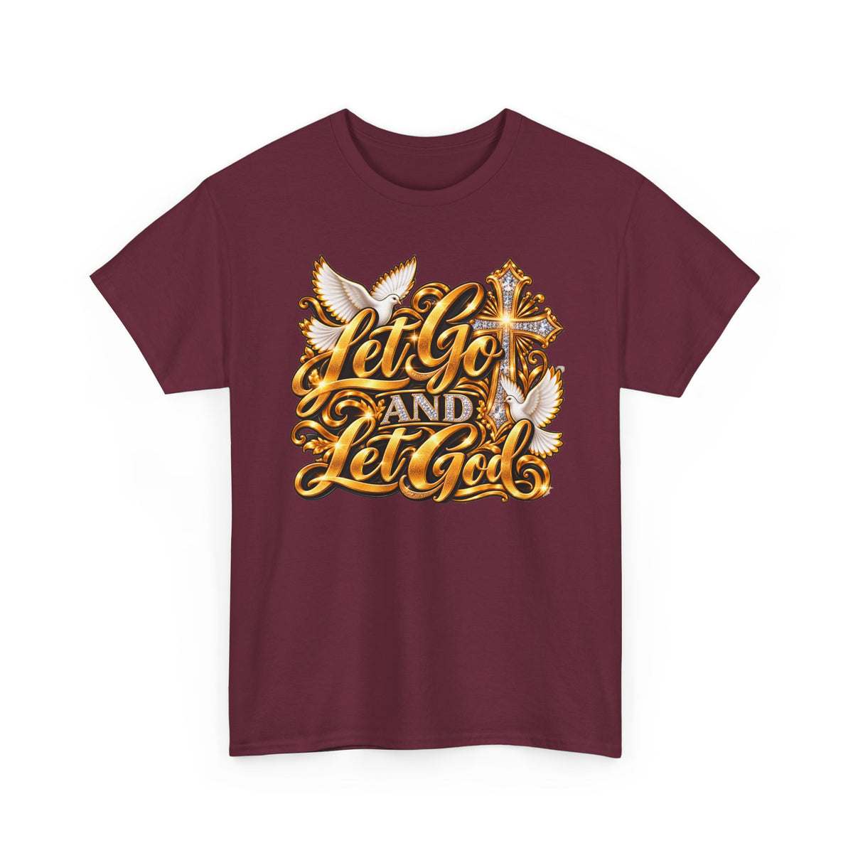 Let Go and Let God T-Shirt — Inspirational Christian Faith Tee with Dove & Cross