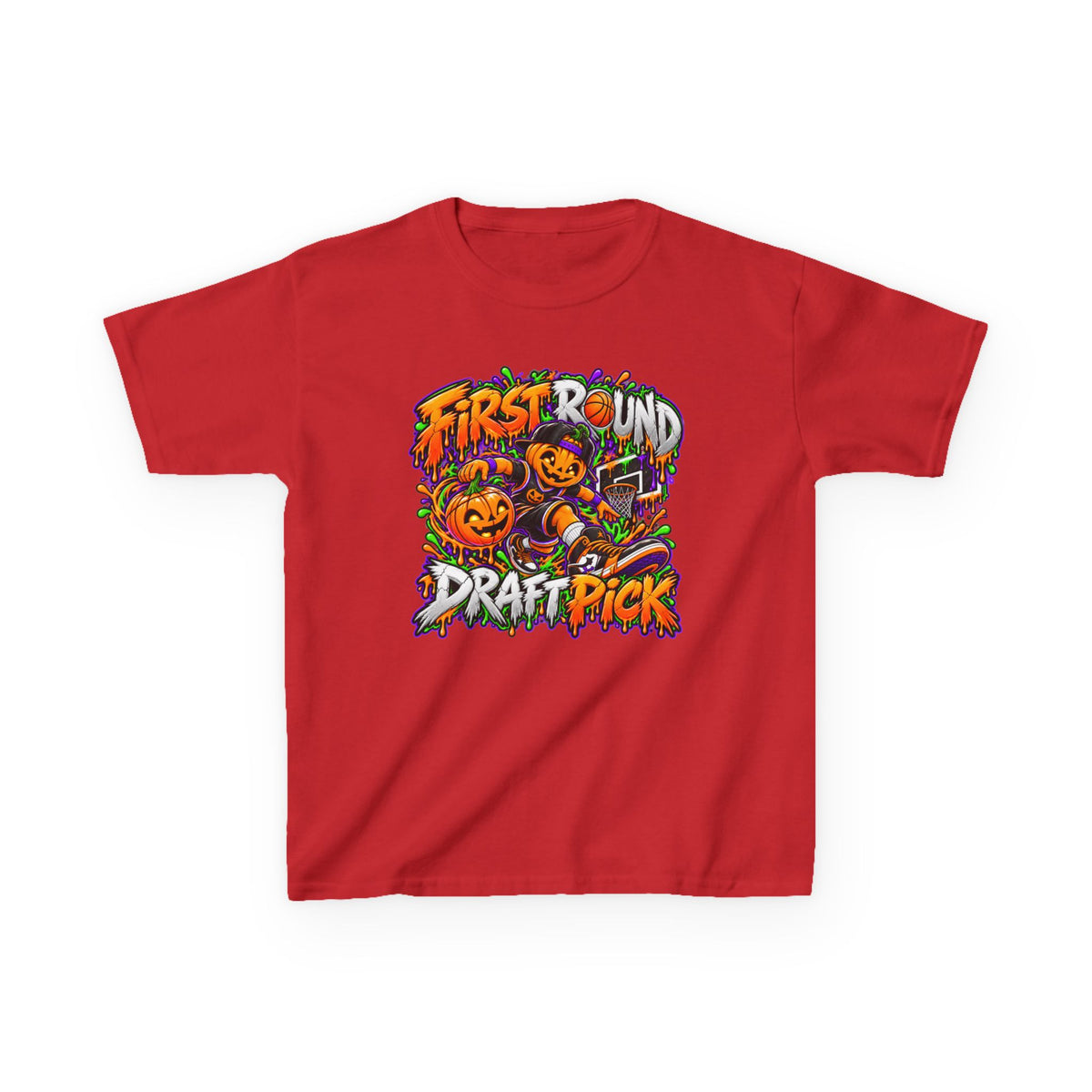 Kids T‑Shirt — 'First Round Draft Pick' Halloween Pumpkin Graphic Tee