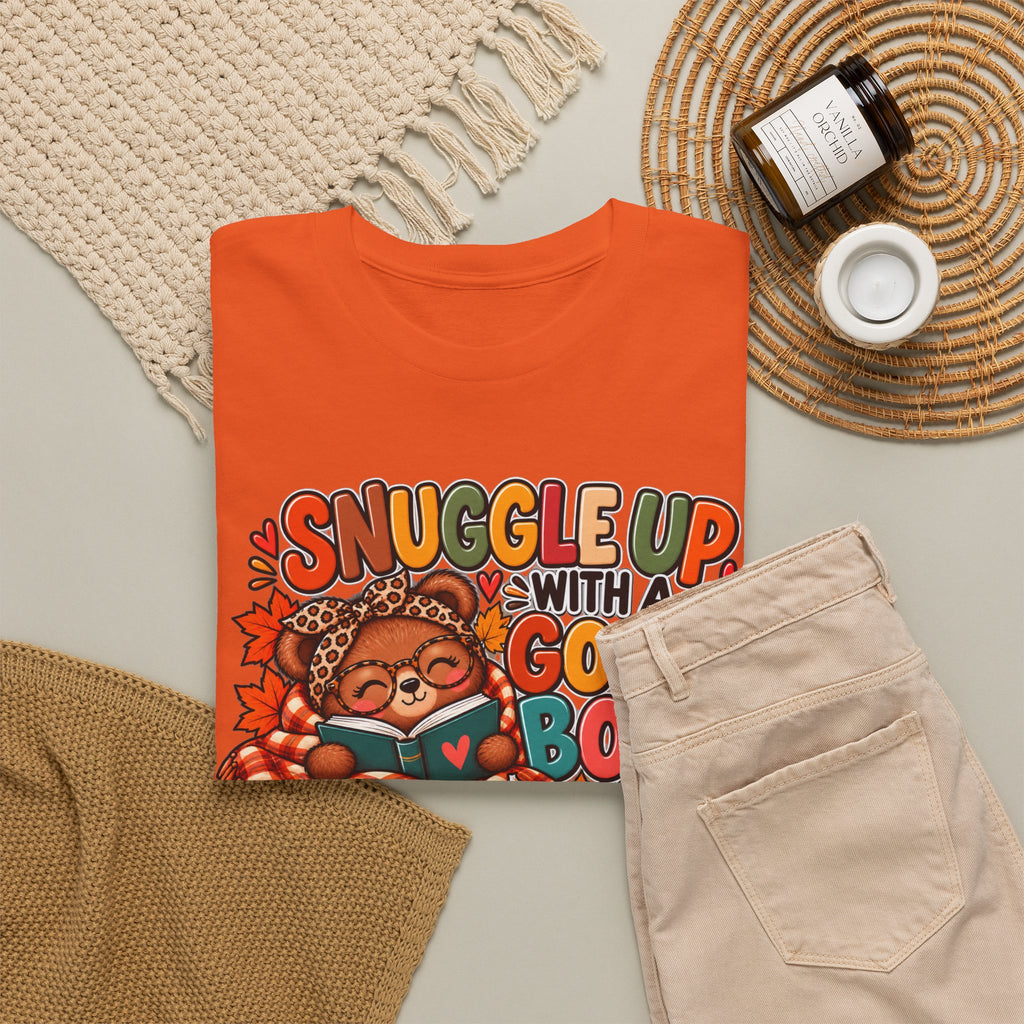 Cozy Fall Reading T‑Shirt - "Snuggle Up With A Good Book" Cute Autumn Booklover Tee