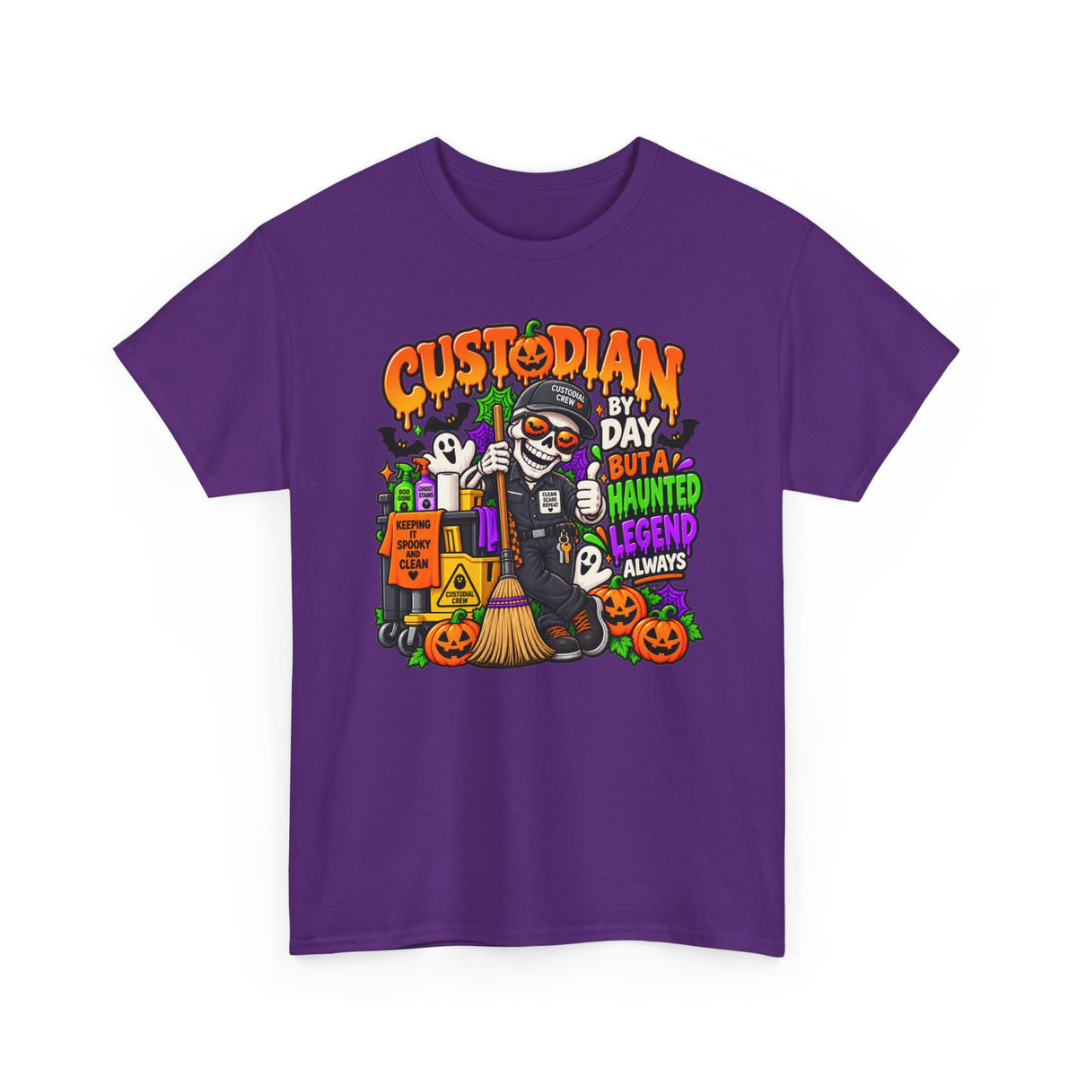 Custodian Haunted Legend Halloween T-Shirt — Funny Night Custodial Crew Tee