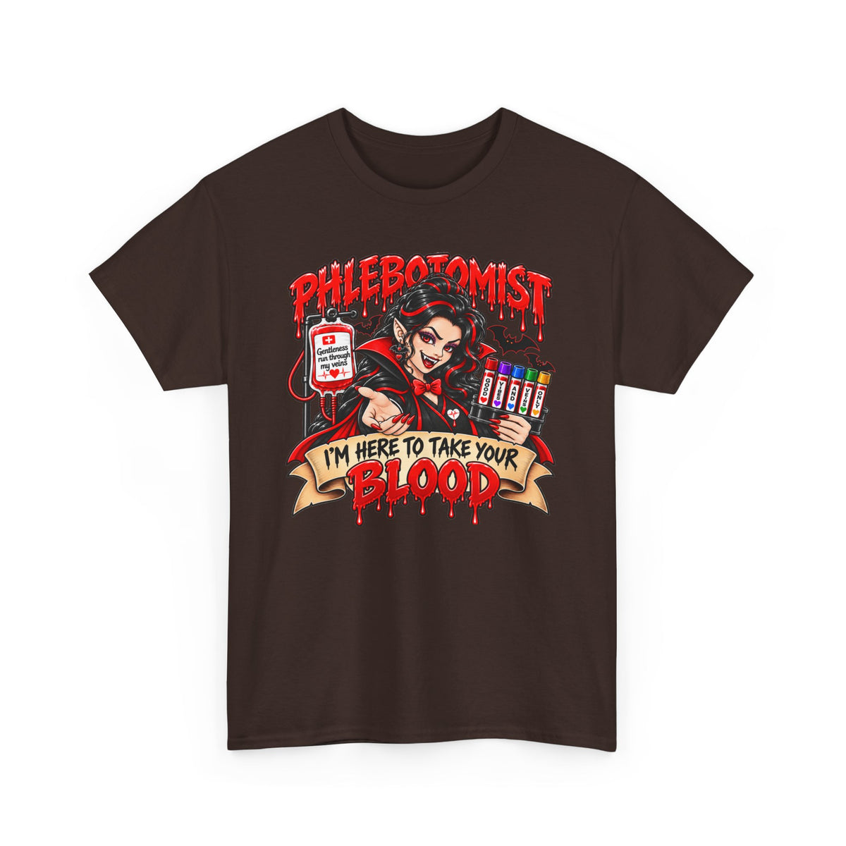 Phlebotomist T-Shirt — "I'm Here to Take Your Blood"  Vampire Medical Tee