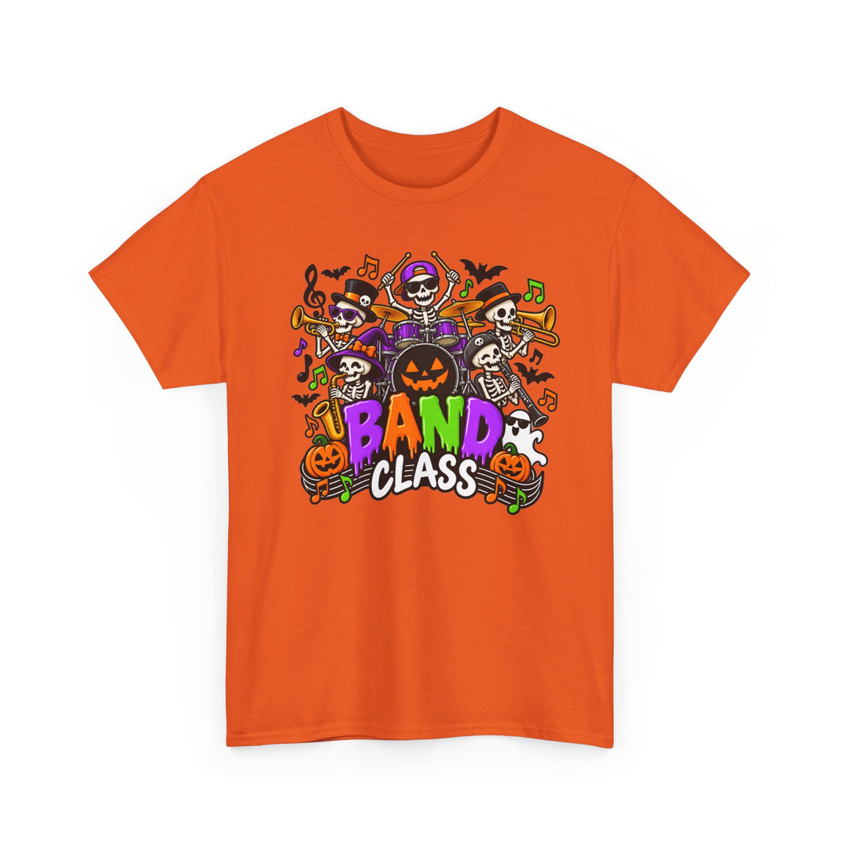 Band Class Halloween T-Shirt — Spooky Skeletons & Pumpkins Music Tee