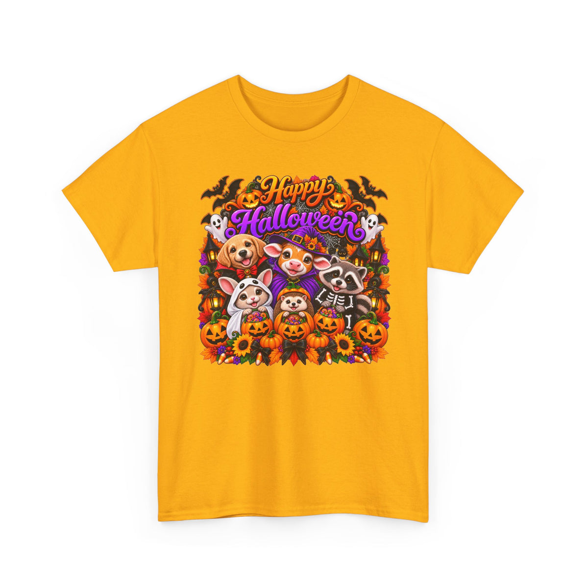 Happy Halloween Pets T-Shirt — Cute Dogs & Raccoon Costume Tee