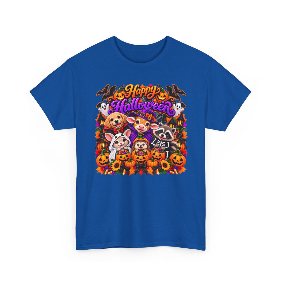 Happy Halloween Pets T-Shirt — Cute Dogs & Raccoon Costume Tee