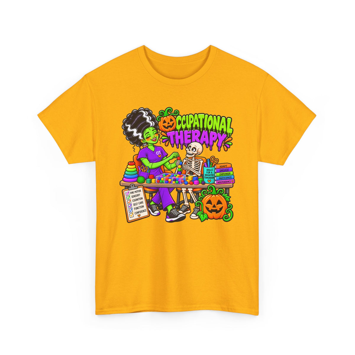 Halloween Occupational Therapy T-Shirt — Fun OT Therapist Tee with Pumpkin & Skeleton Design