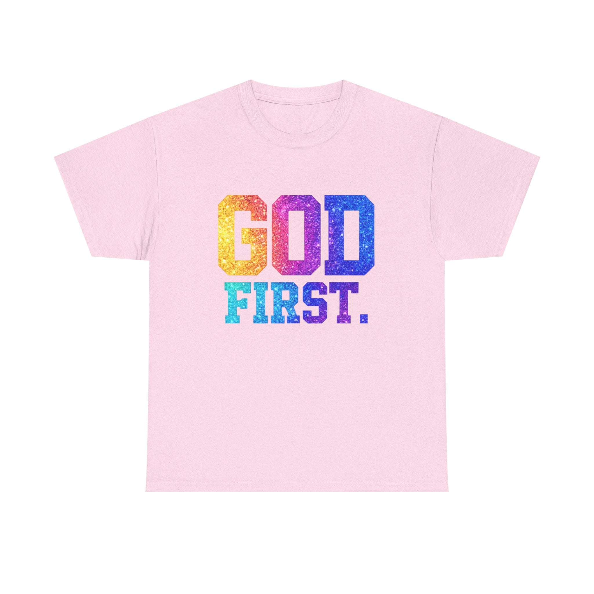 God First T-Shirt — Rainbow Glitter Faith Tee