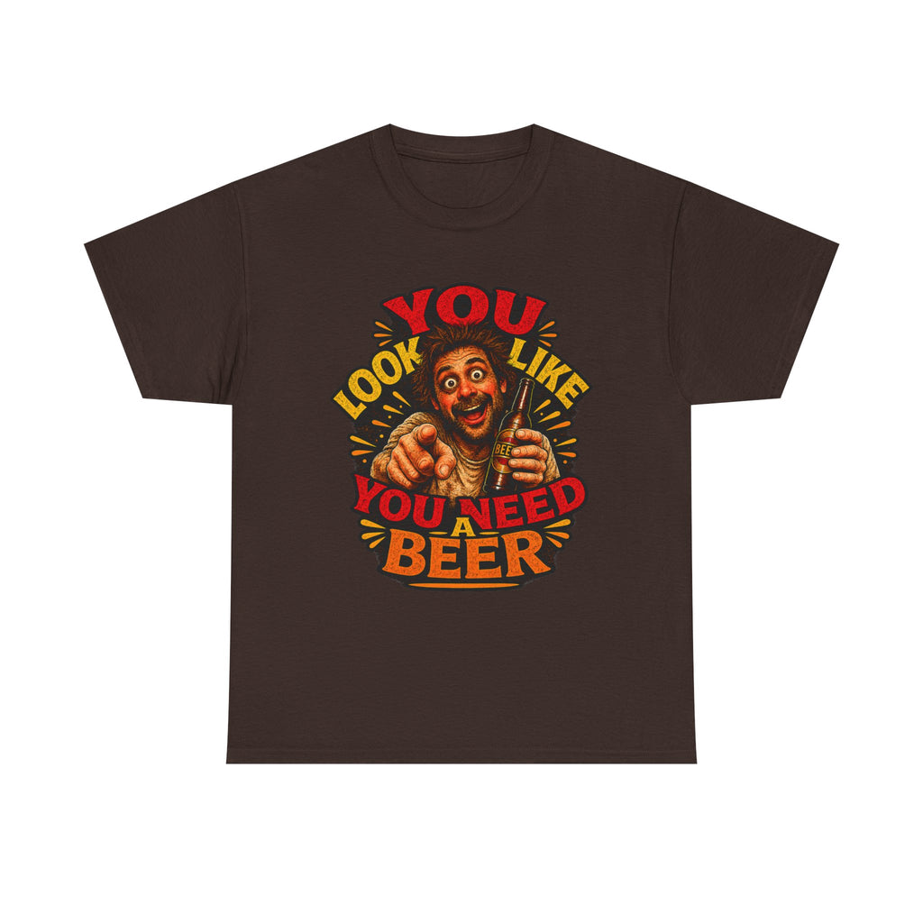 Beer Graphic Tee – “You Look Like You Need Beer” Vintage Party T-Shirt