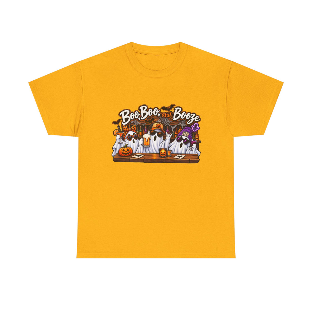 Boo, Booze & Ghosts Halloween T-Shirt — Cute Spooky Party Tee