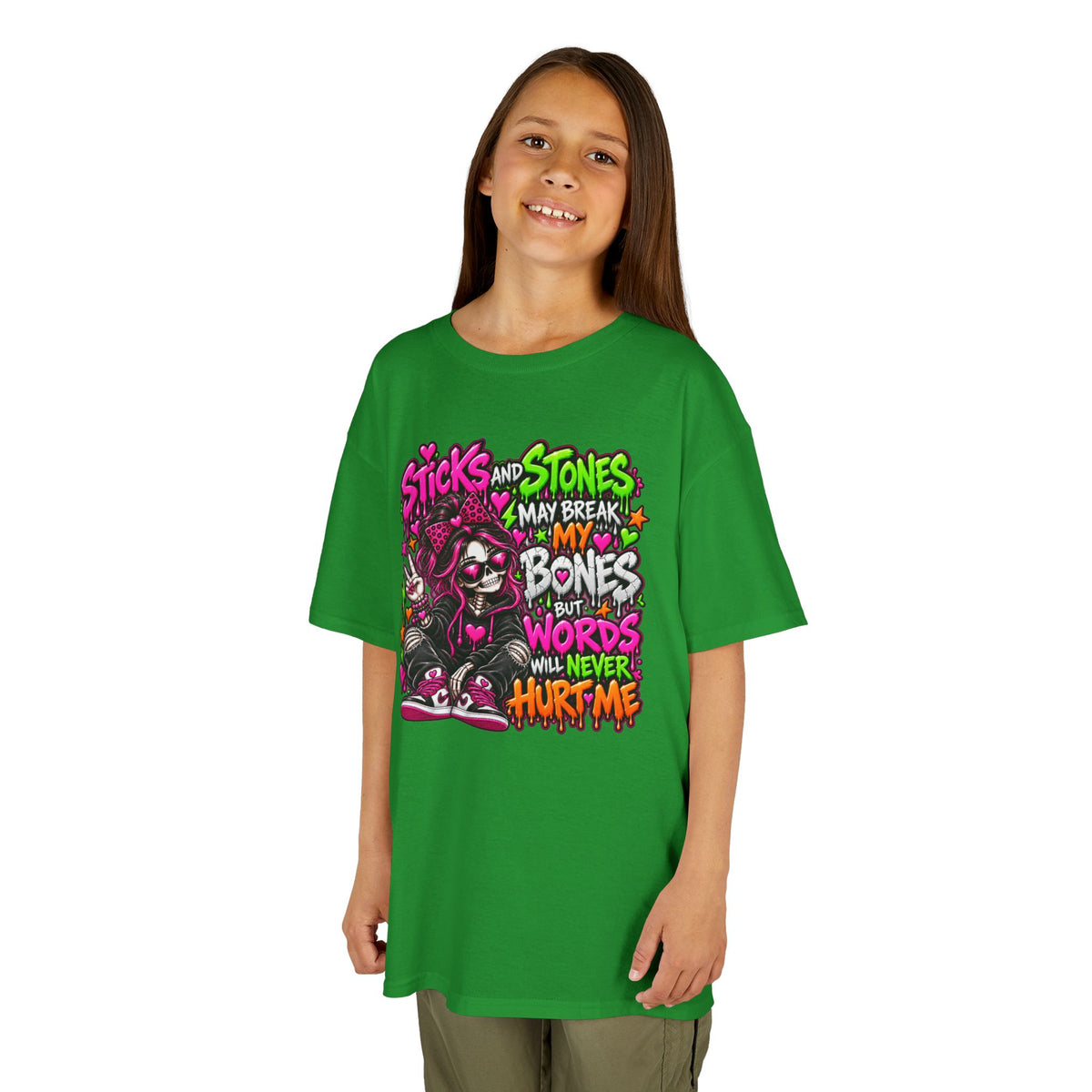 Kids Tee — "Sticks and Stones May Break My Bones"