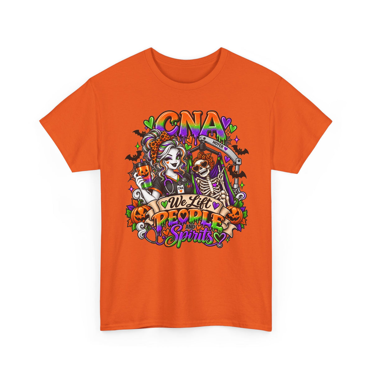 CNA Halloween Tee — “We Lift People & Spirits” Nurse Costume Shirt