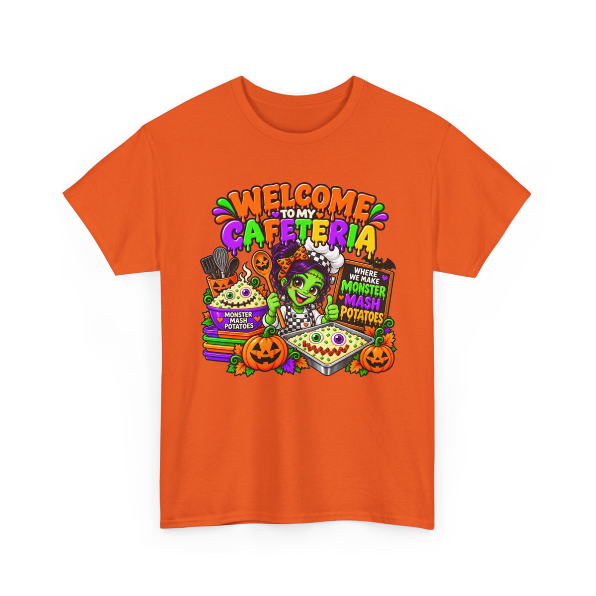Cafeteria Welcome Halloween T-Shirt — "Welcome to My Cafeteria" Monster Lunch Tee
