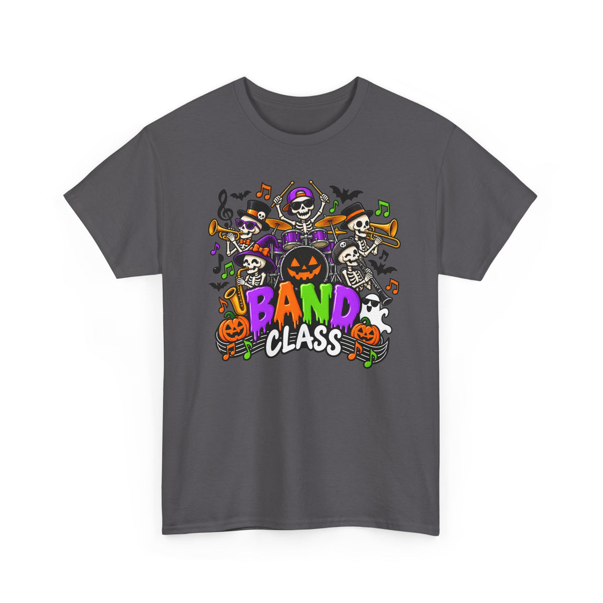 Band Class Halloween T-Shirt — Spooky Skeletons & Pumpkins Music Tee