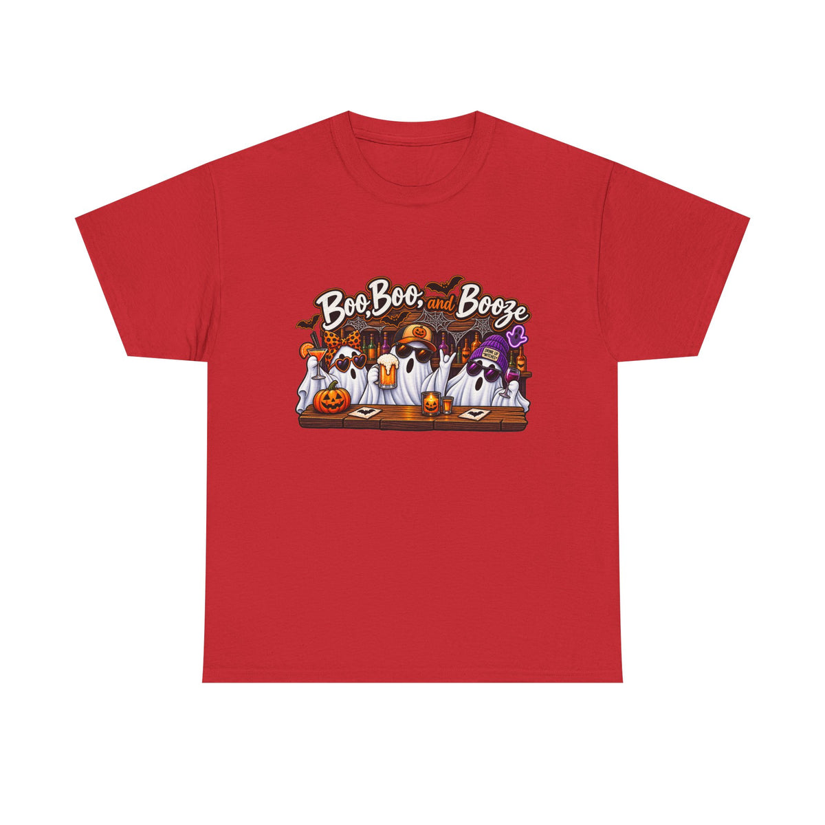 Boo, Booze & Ghosts Halloween T-Shirt — Cute Spooky Party Tee