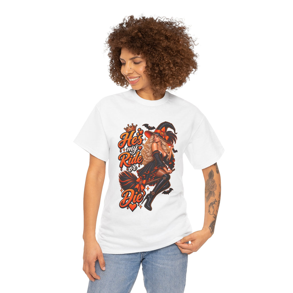 Couples Tee — "He's My Ride or Die" Halloween Graphic Shirt