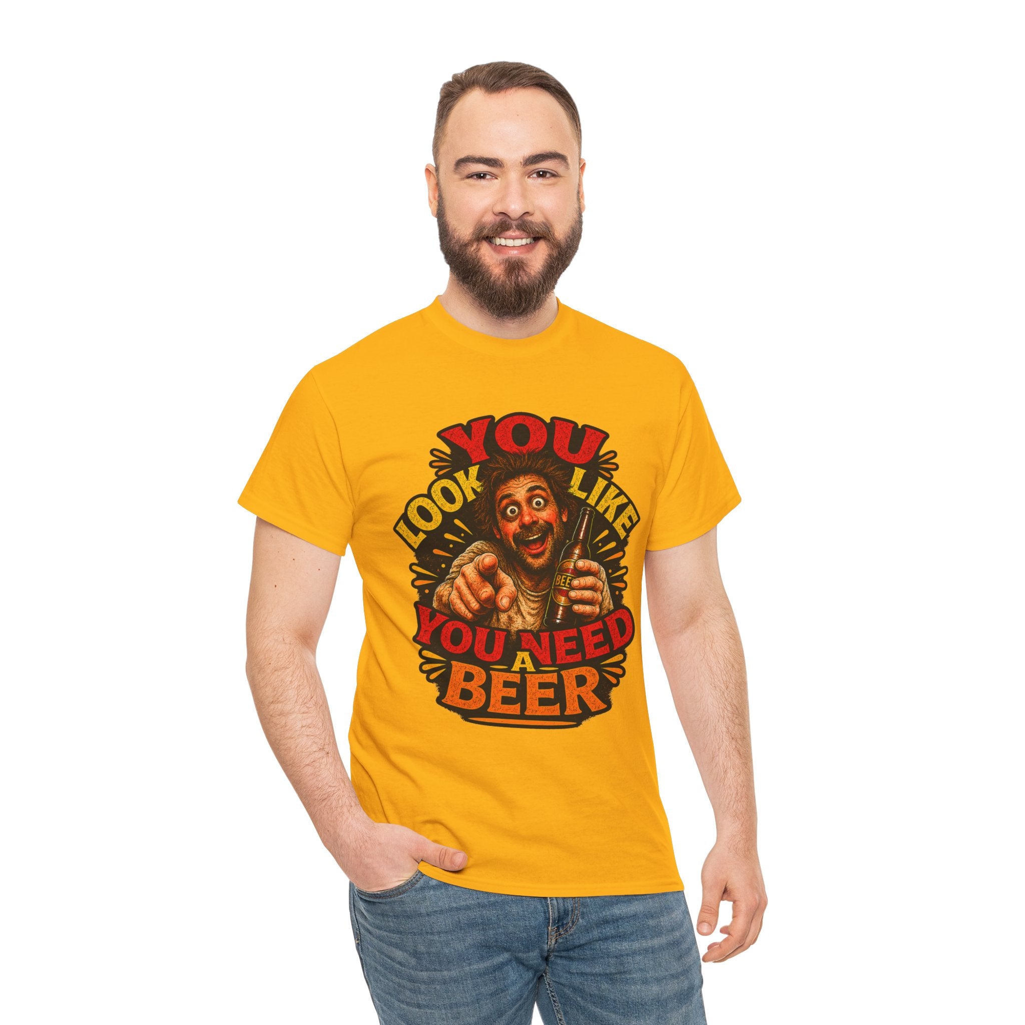 Beer Graphic Tee – “You Look Like You Need Beer” Vintage Party T-Shirt