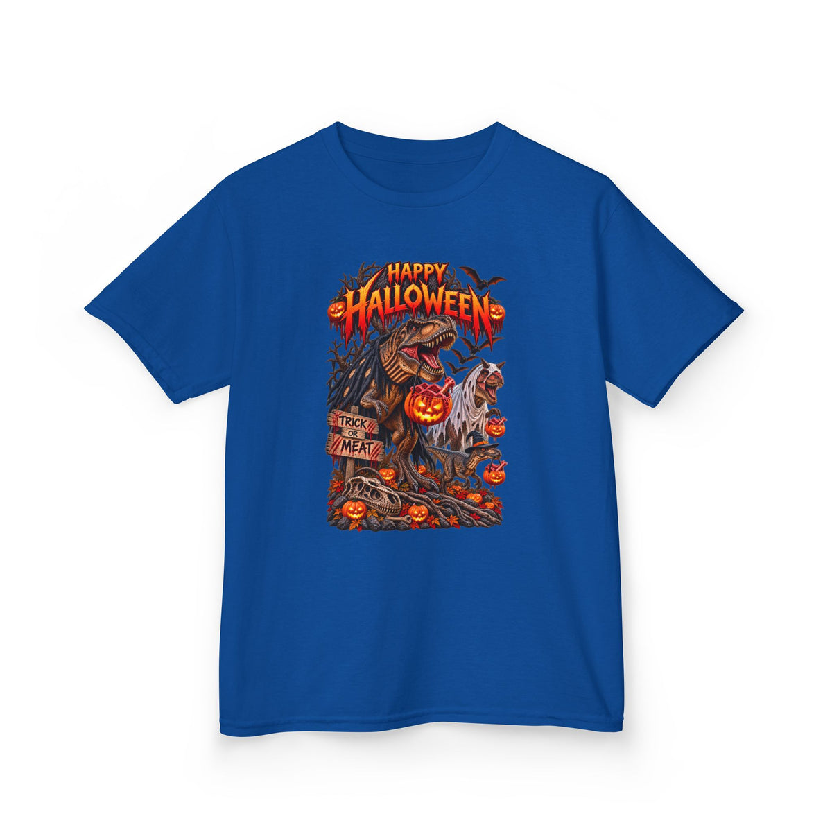 Kids Halloween Tee – "Happy Halloween" Scary Pumpkin Dinosaur Graphic