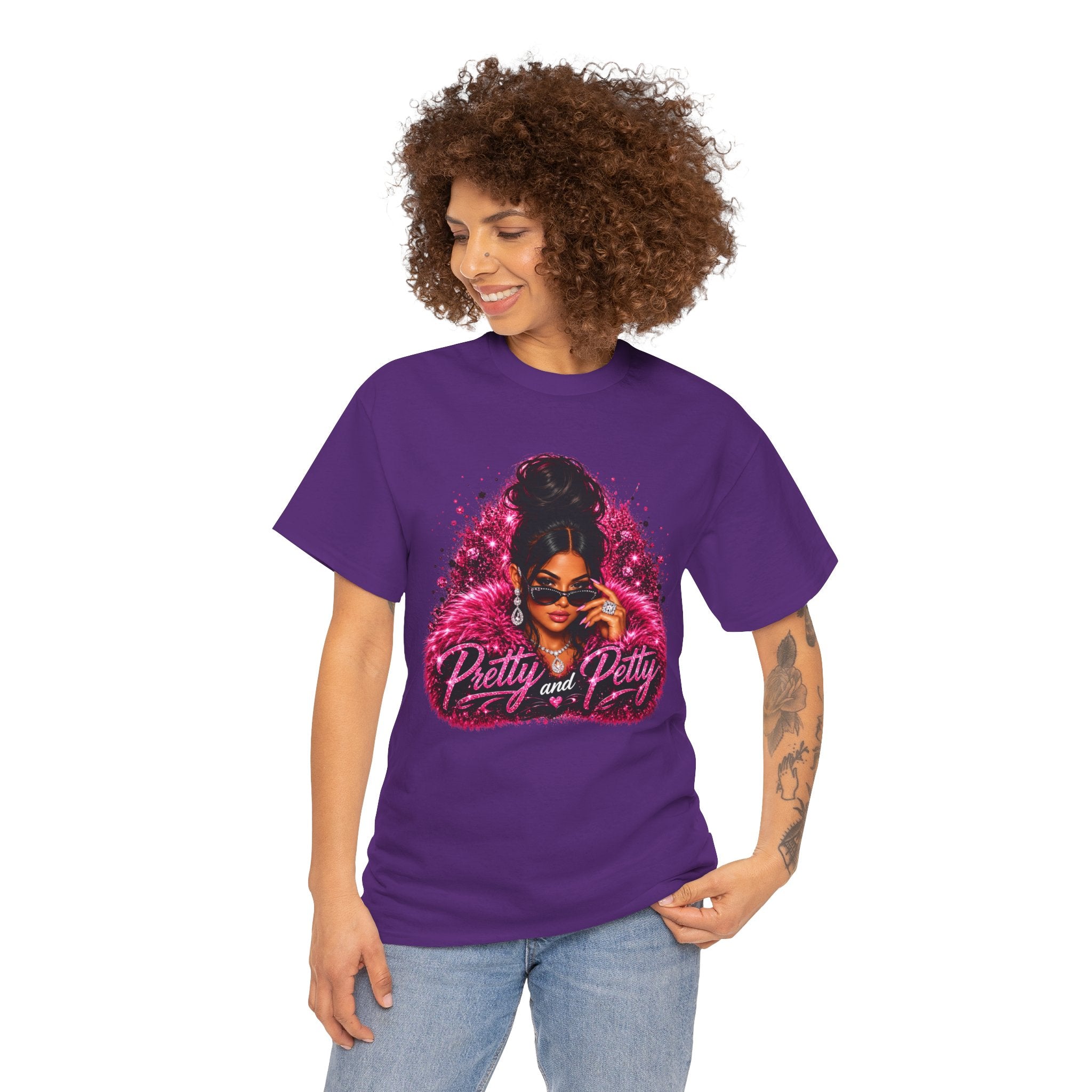 Pretty and Petty Graphic Tee — Bold Pink Afro Chic Women's Shirt