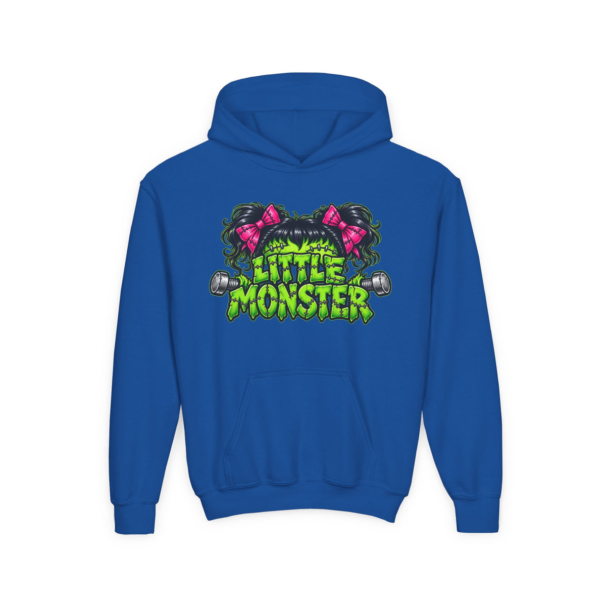 Youth Hoodie — "Little Monster" Cute Green Monster Graphic Sweatshirt