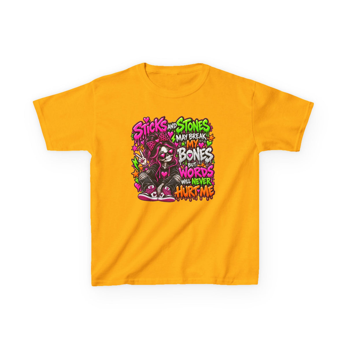 Kids Tee — "Sticks and Stones May Break My Bones"